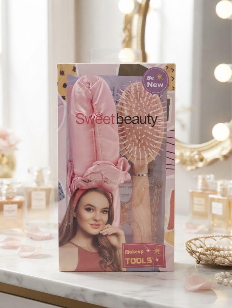 Set de Rizos sin Calor + Cepillo de Cabello Sweet Beauty (Rosa)