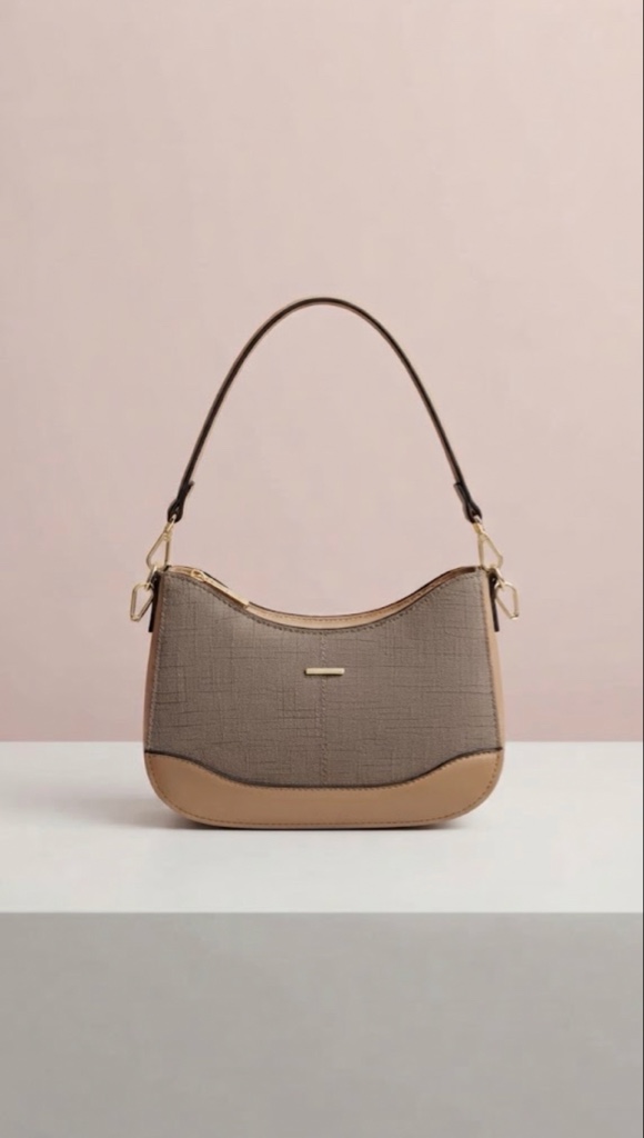 Cartera de Hombro Hobo Textured (Gris Topo & Beige)