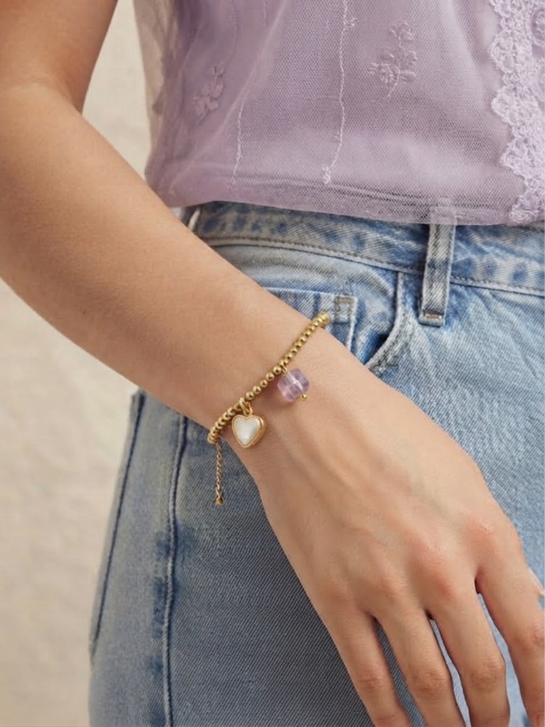 Pulsera Esferas Golden Heart & Lilac Crystal