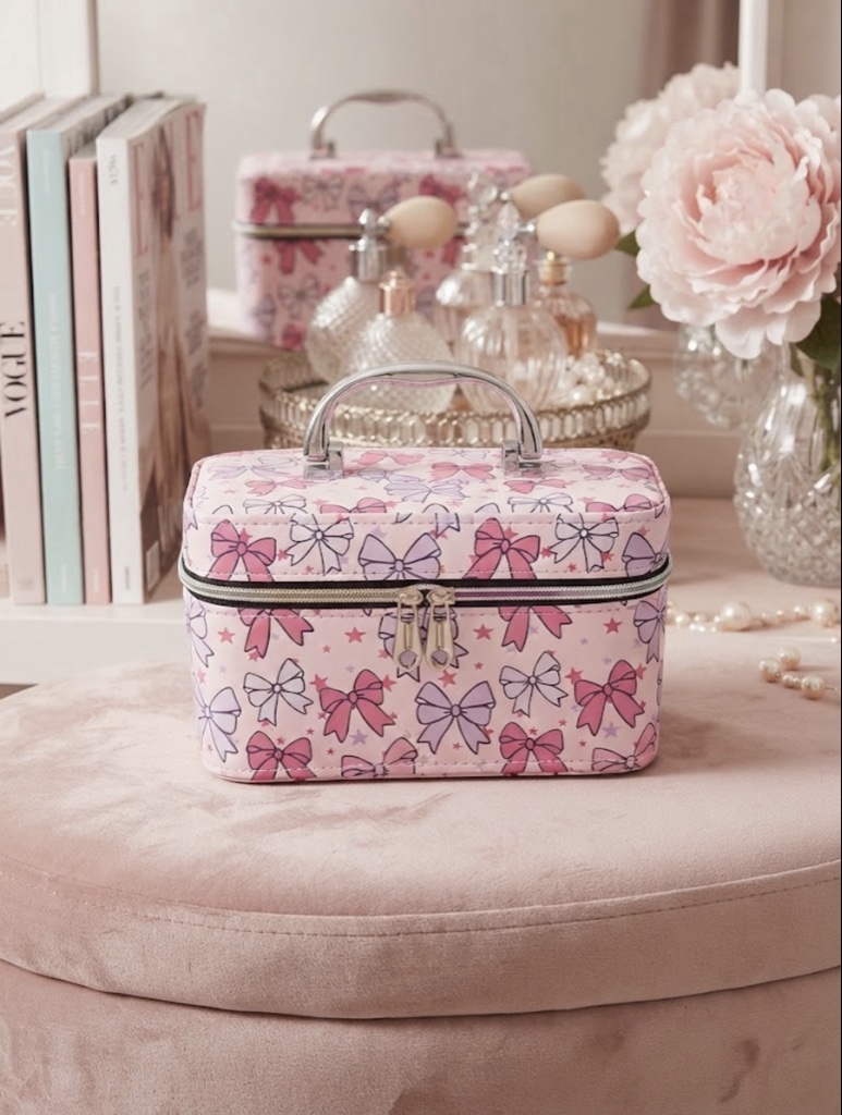 Maletín Porta Cosméticos Coquette Bows (Rosa Pastel)