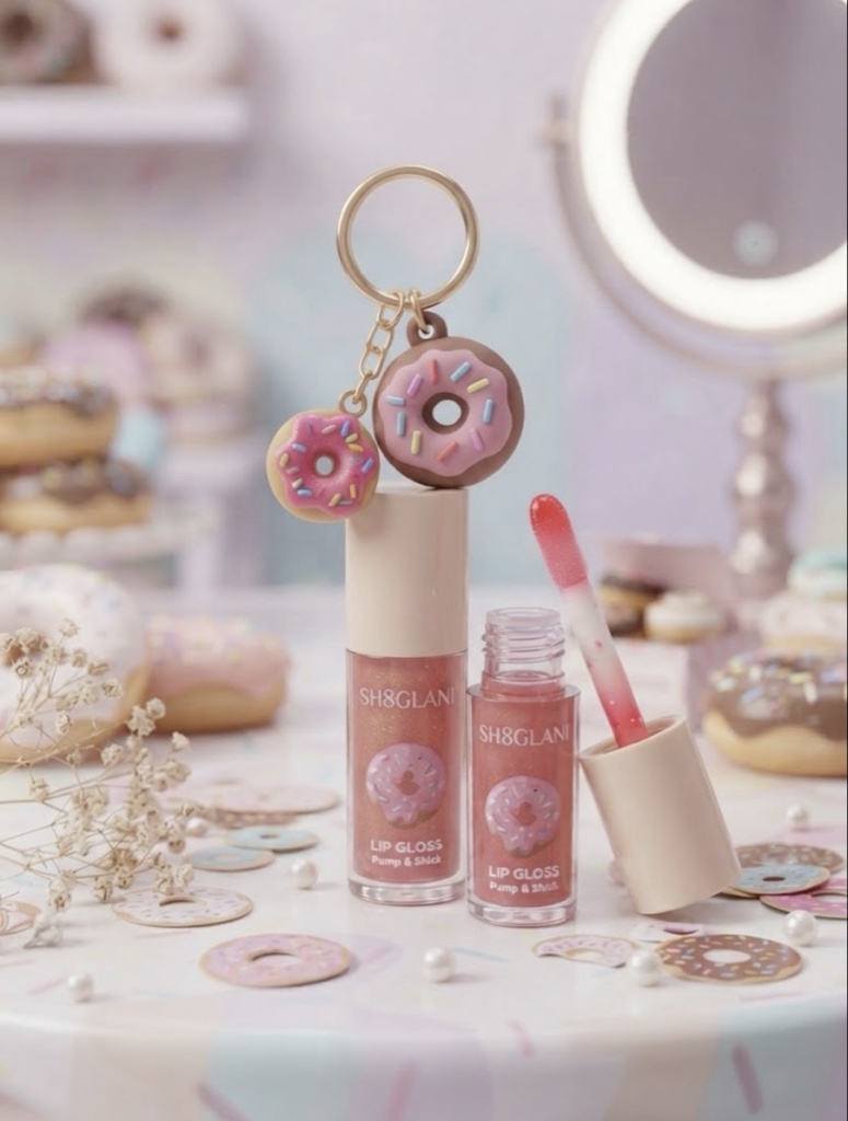 Gloss Labial SHOGLANI Pink Donut Plump & Scent + Llavero
