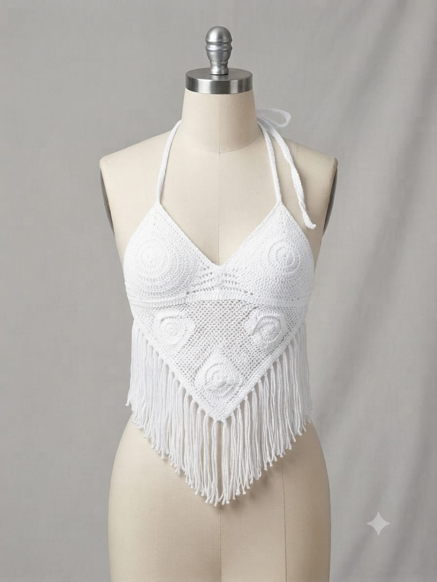 Top tejido blanco con flecos