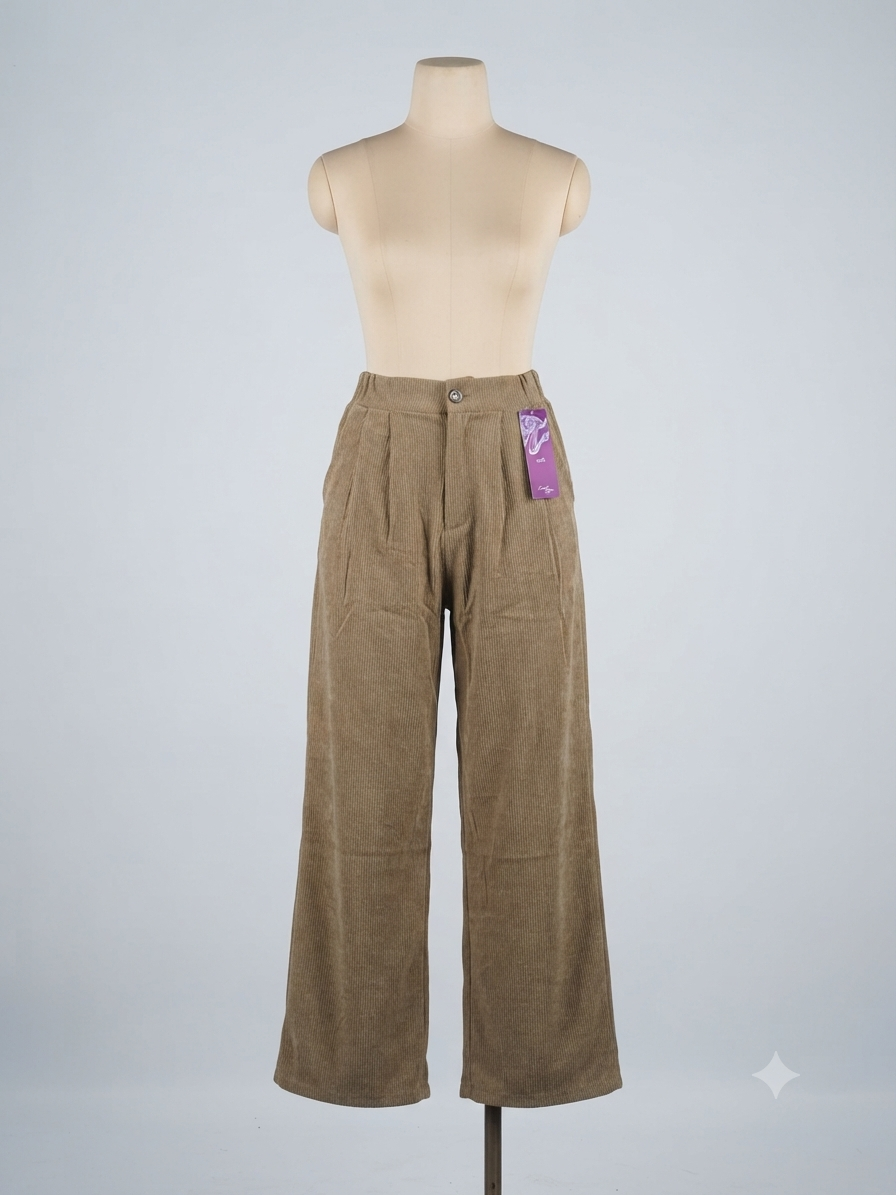 Pantalón de mujer acanalado color beige