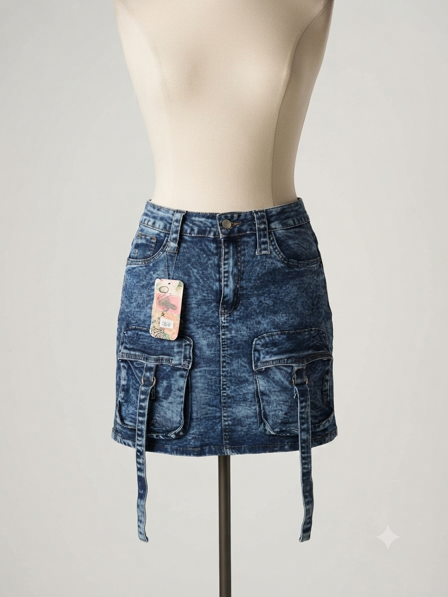 Falda de mezclilla azul con bolsillos cargo