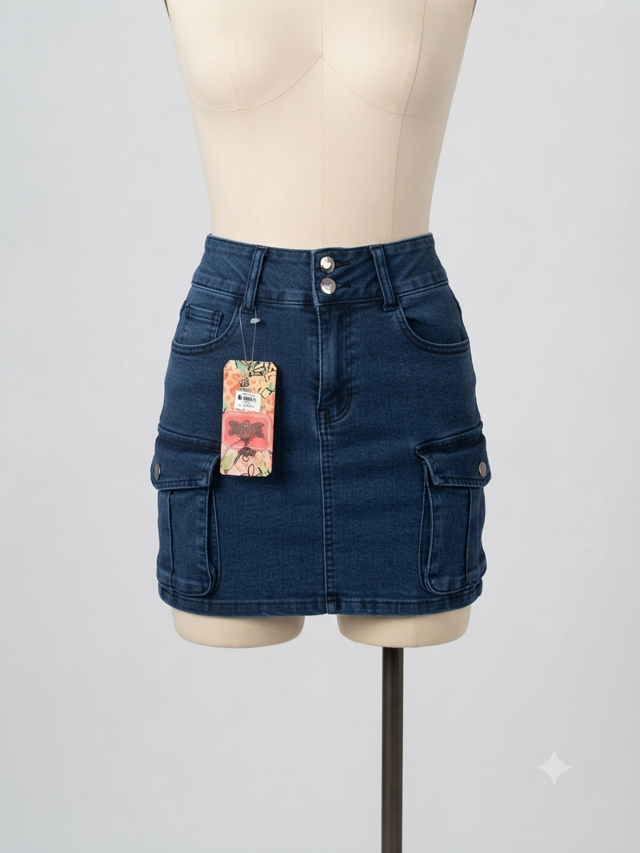 Falda denim azul con bolsillos cargo