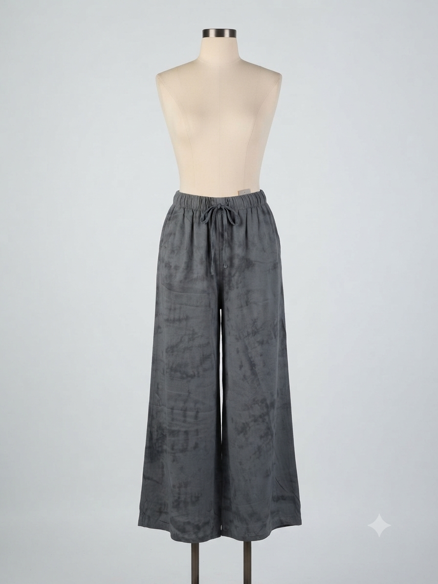 Pantalon ancho gris oscuro con cintura elastica