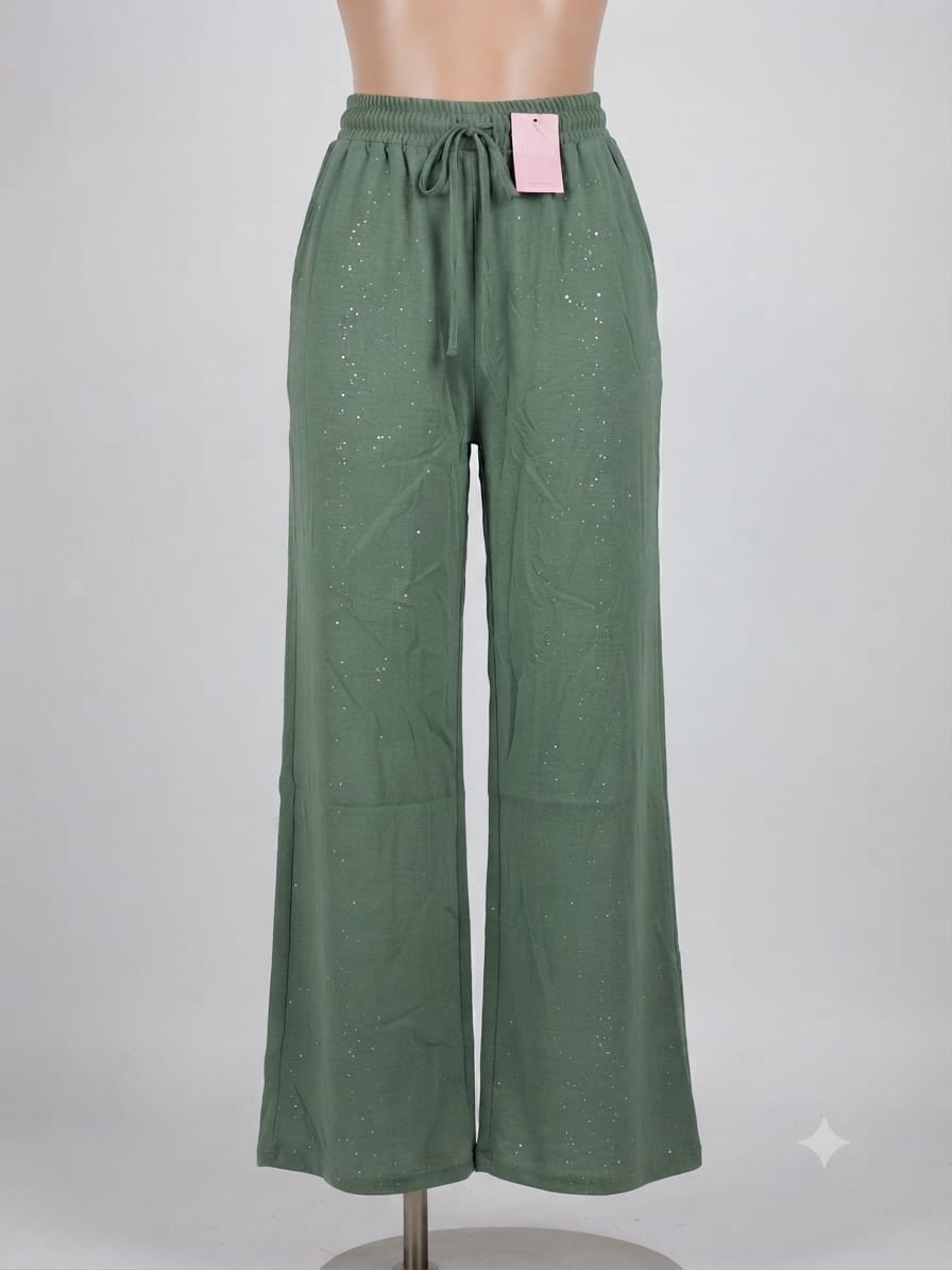 Pantalón verde recto cintura elástica
