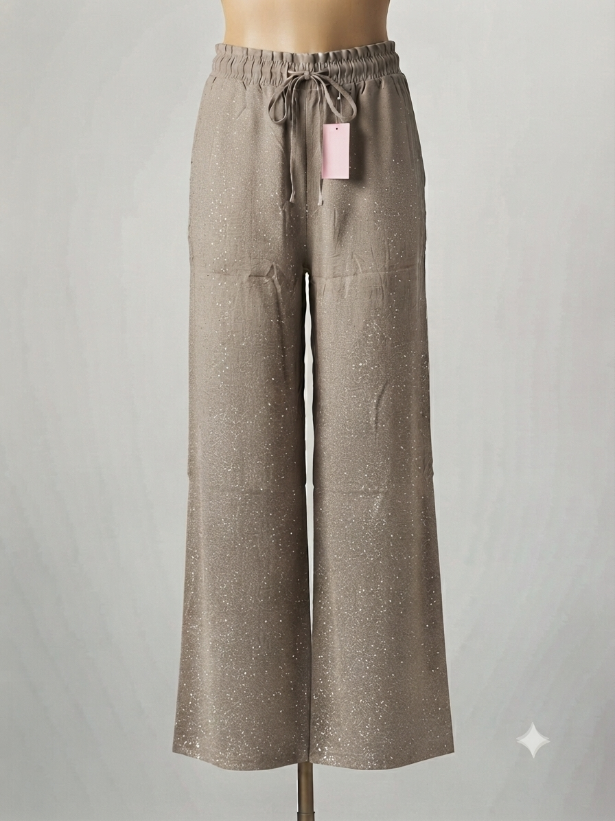 Pantalón ancho gris taupe con brillo