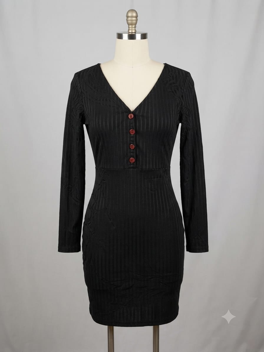 Vestido negro manga larga con botones