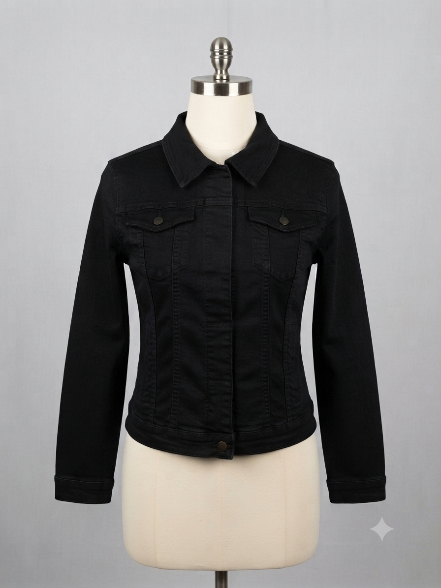 Chaqueta negra de mezclilla para mujer