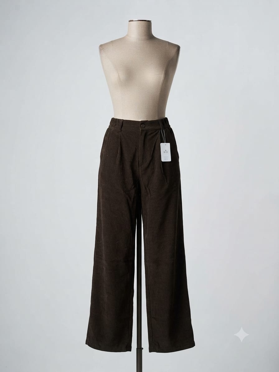 Pantalón ancho marrón oscuro con etiqueta