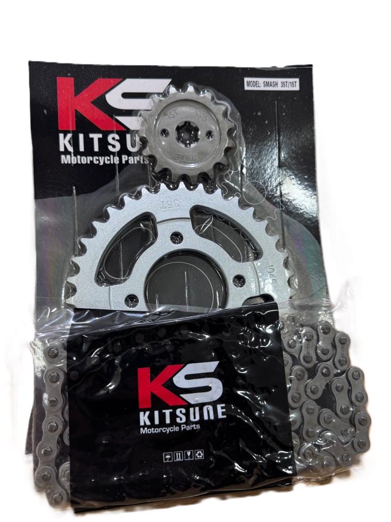 KIT CORONA-PIÑON + CADENA SMASH 35-15T + 428X110L ( KITSUNE) KIT CORONA-PIÑON + CADENA SMASH 35-15T + 428X110L ( KITSUNE
