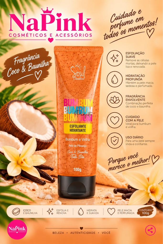 Soul Cosméticos Esfoliante Hidratante Bum Bum Pêssego