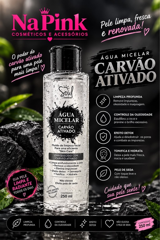 Água Micelar Carvão Ativado 250ml