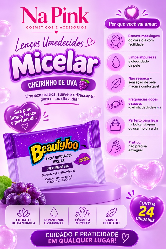 Lenços Umedecidos Micelar Uva