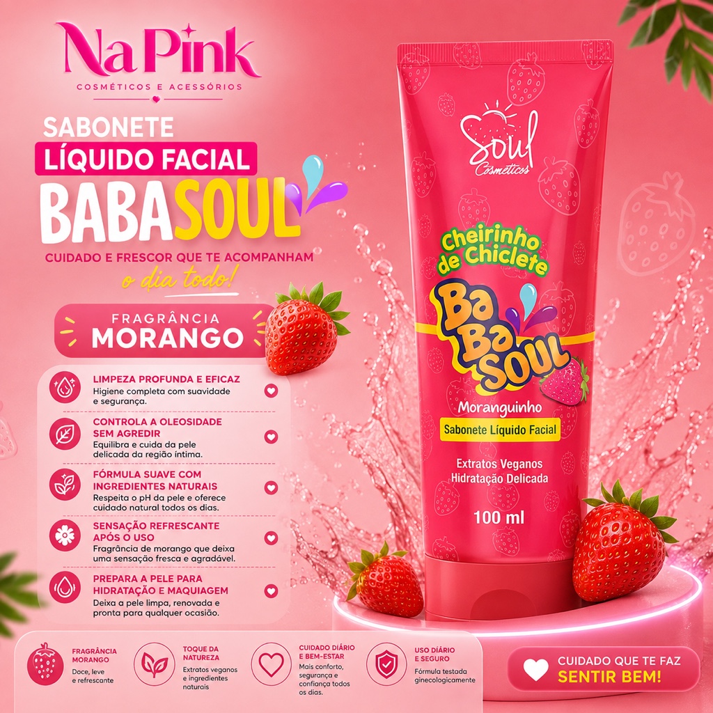 Ba Ba Soul Morango sabonete líquido facial 100ml