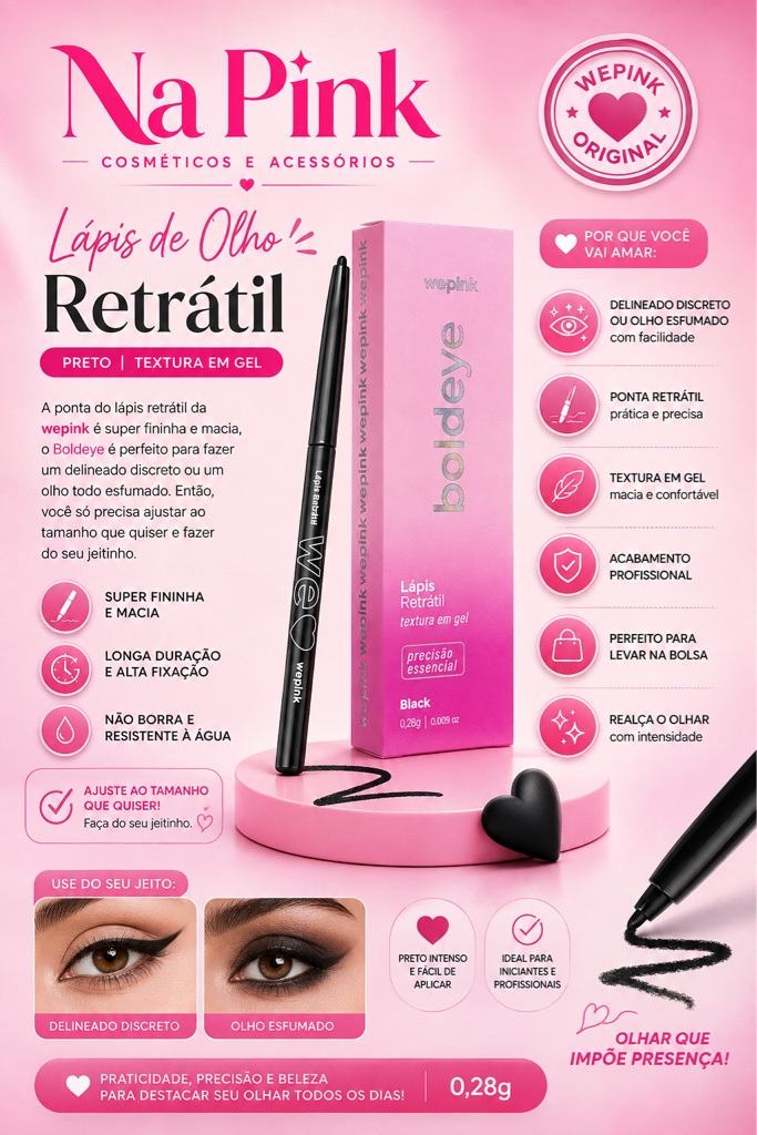 Wepink lápis preto retrátil