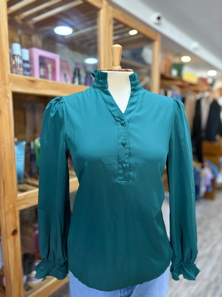 Blusa manga larga de Vestir verde esmeralda
