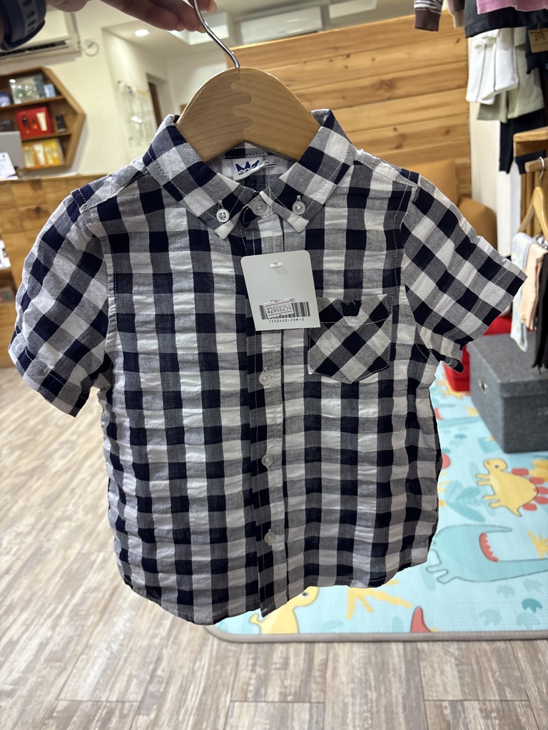 Camisa Manga Corta de Botones de cuadro azul oscuro con Blanco EPK