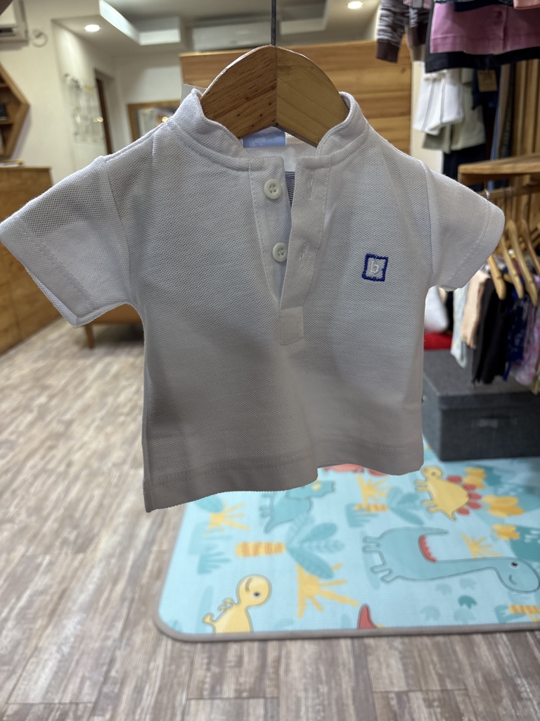 Conjunto Chemise Blanca y Short azul de rayas niño Bambino