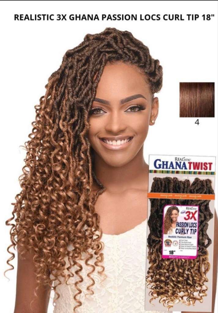 Ghana Twist x3 passion locs curly tip 18" #4 rasta