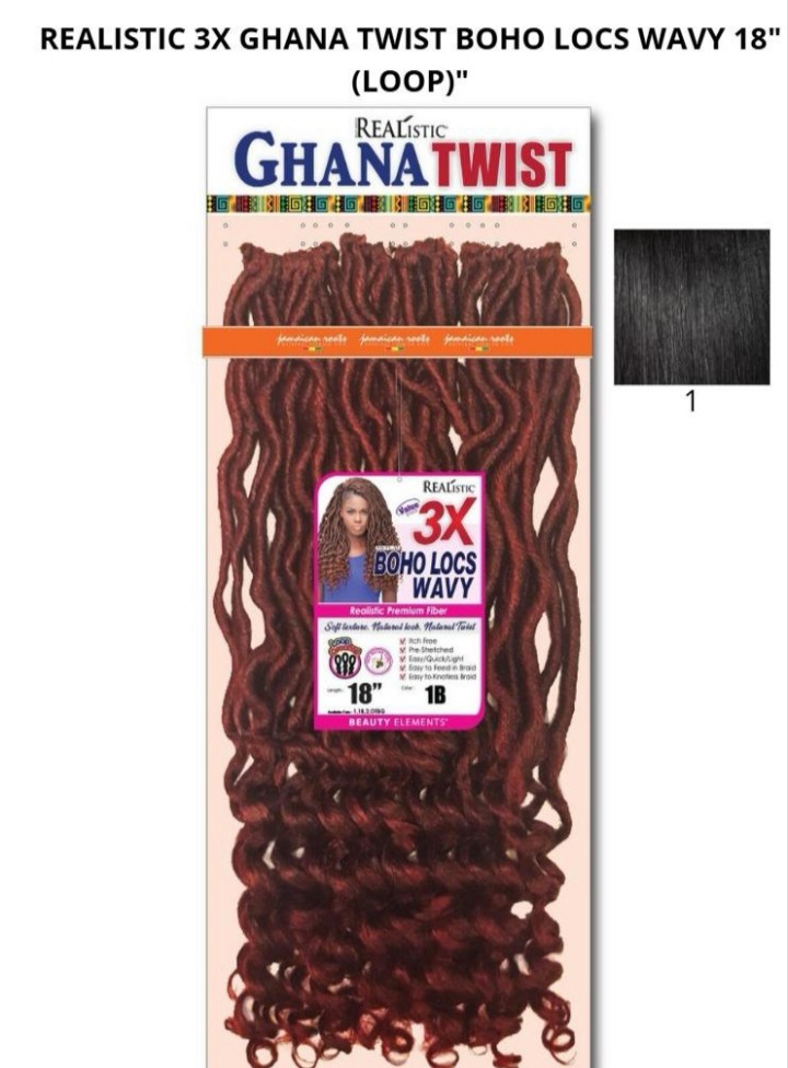 Ghana Twist x3 boho locs wavy  18" #1 rasta
