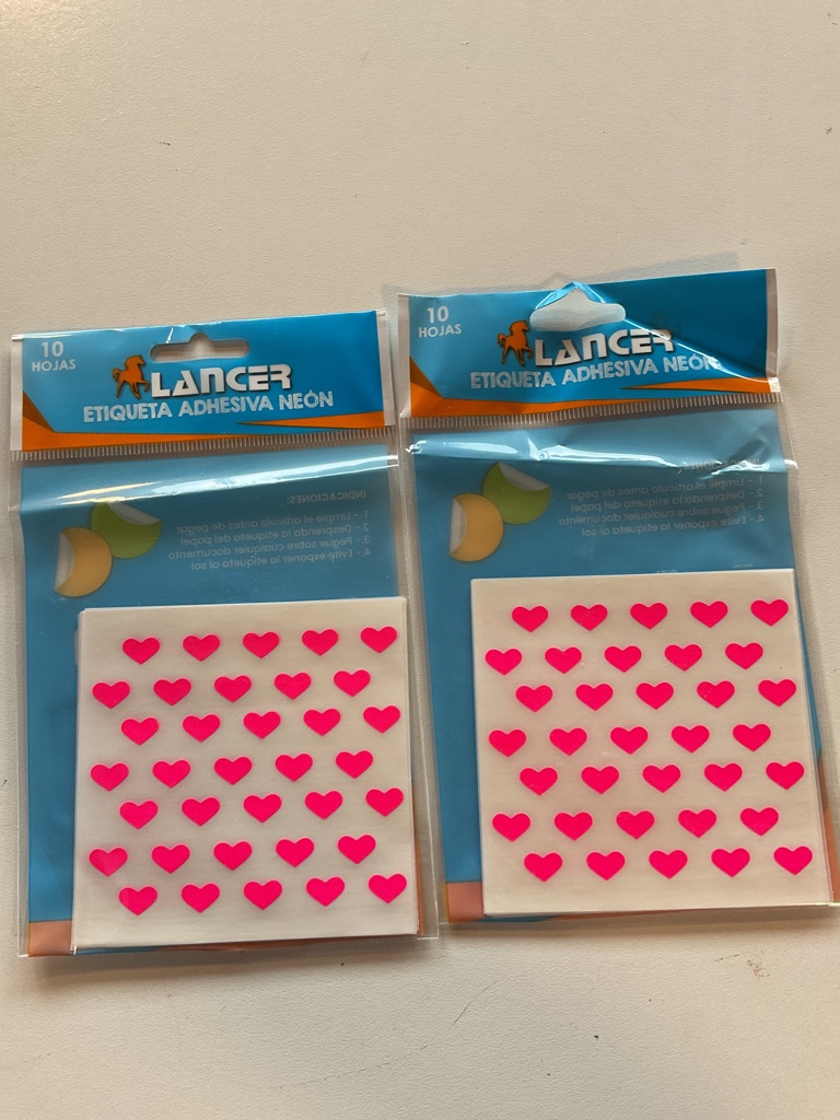 Lancer etiquetas adhesivas corazon neon