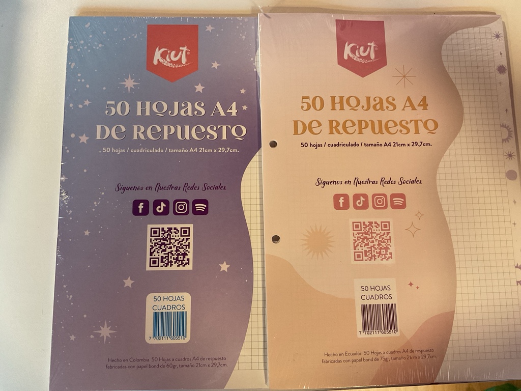 Kuit hojas A4 de repuesto cuadriculadas