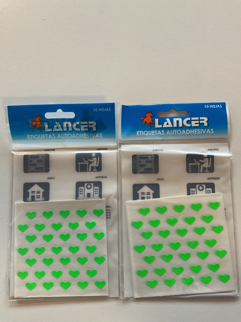 Lancer etiquetas adhesivas corazones verde