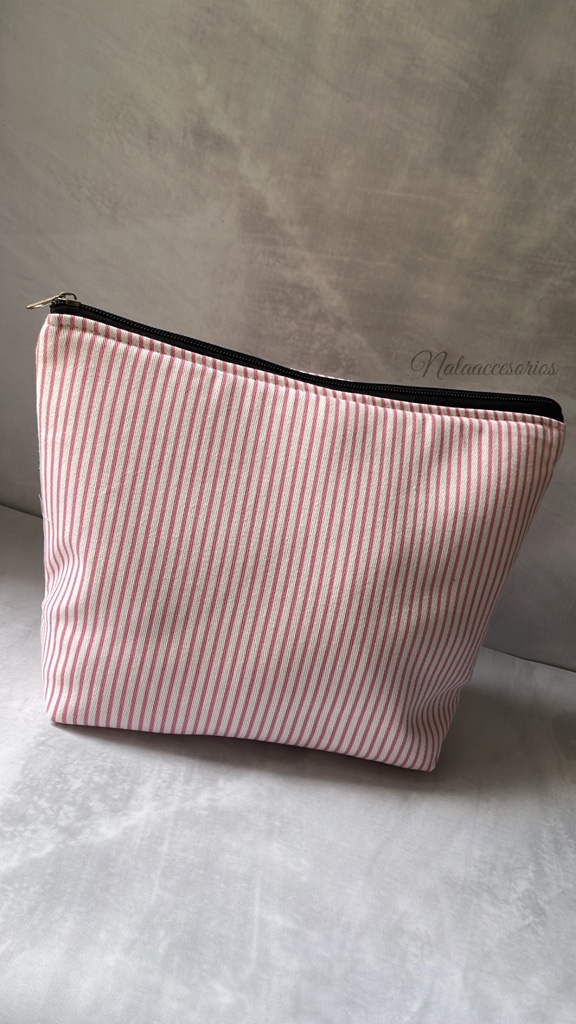 Neceser gabardina rayas rosas