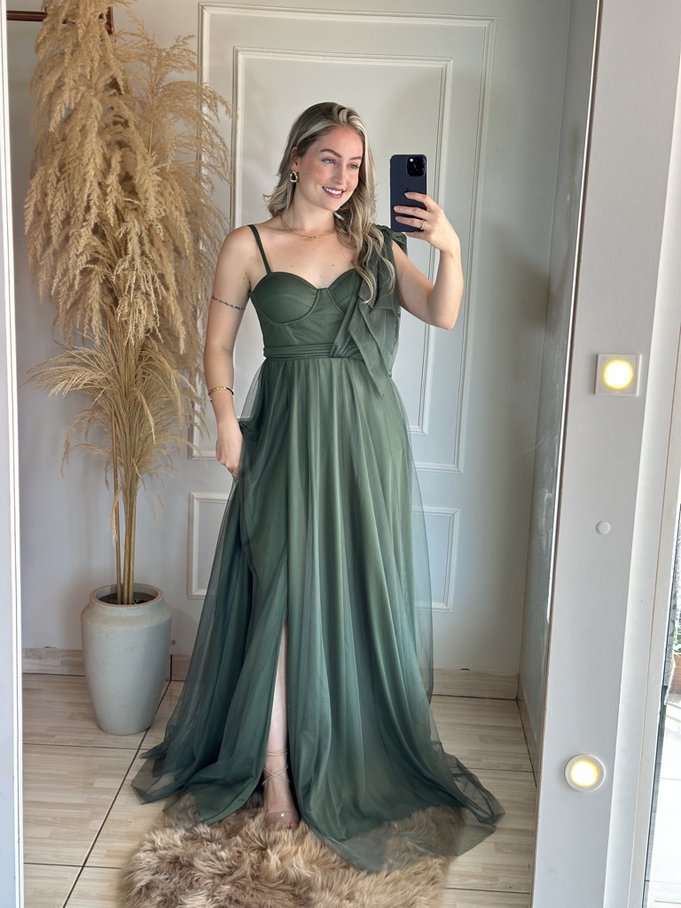 Vestido festa verde oliva