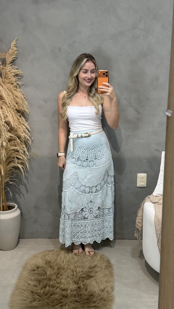 saia midi azul croche