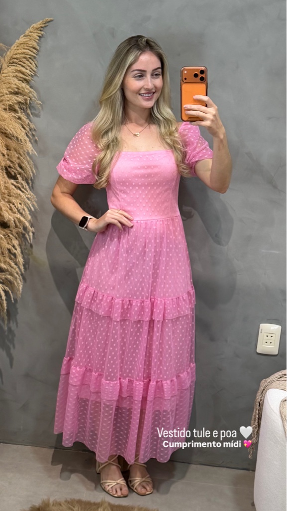 vest rosa tule poá manga