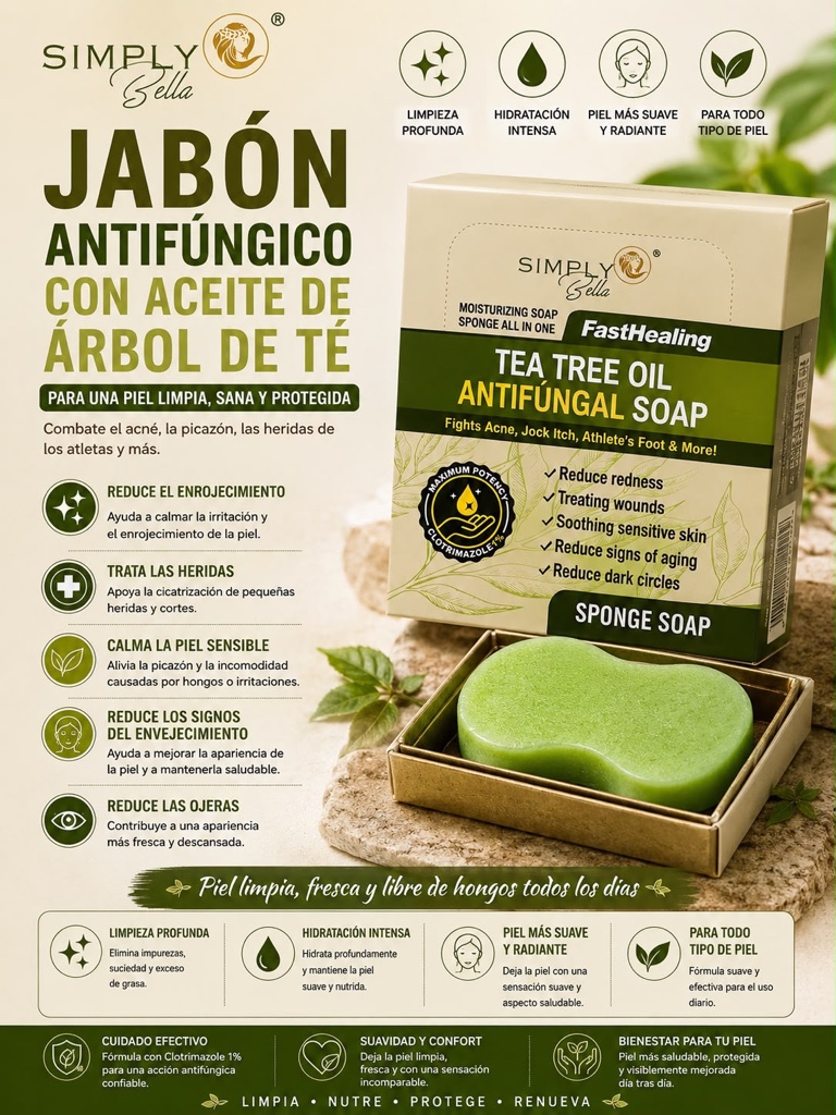 Simply BellaTea Tree Oil Antifungal Soap Sponge Soap