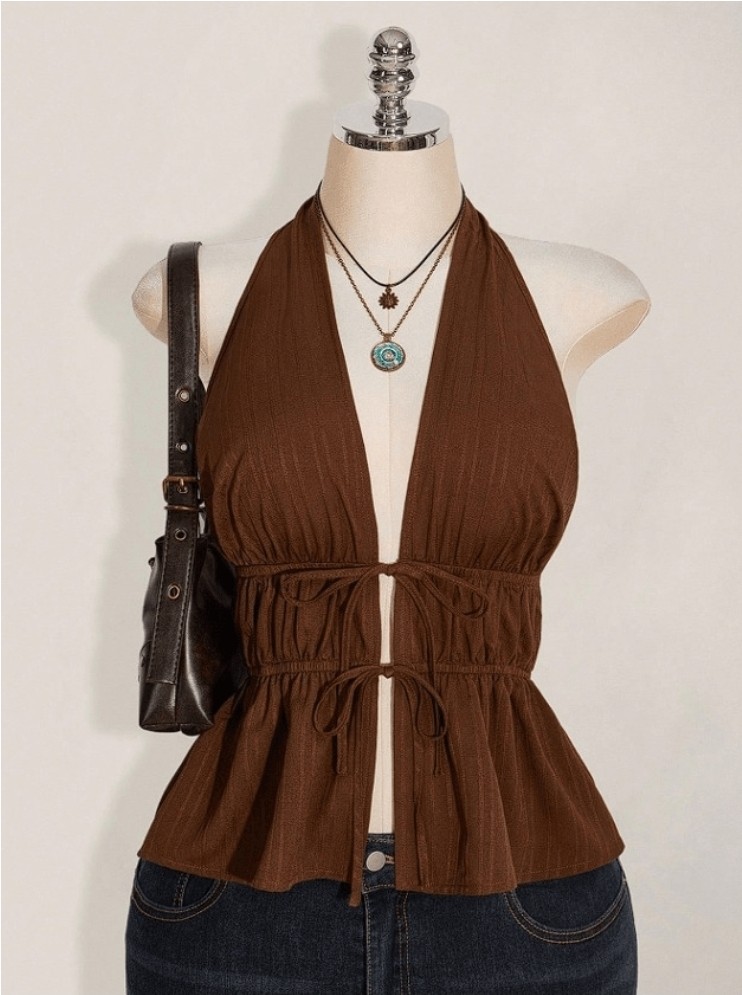 2XL - BLUSA MARRON CON LAZOS