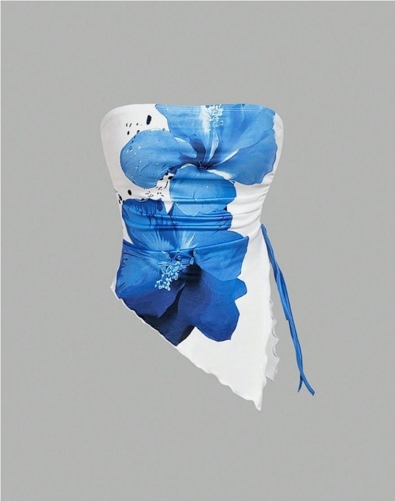 L - BLUSA STRAPLESS FLOR AZUL