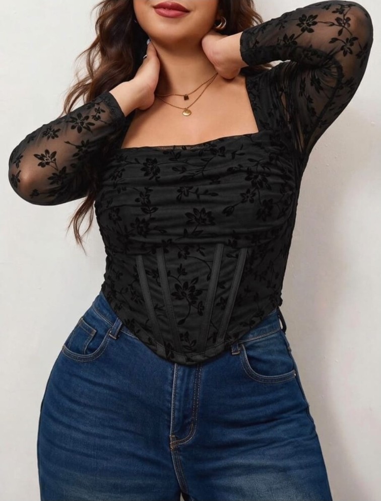 XL - 1XL - 2XL - CORSET MANGAS NEGRO