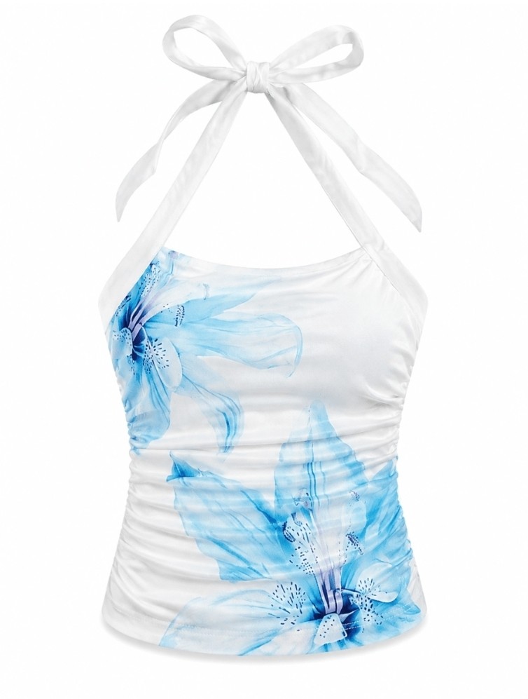 L - BLUSA TIRANTES C/ FLOR AZUL