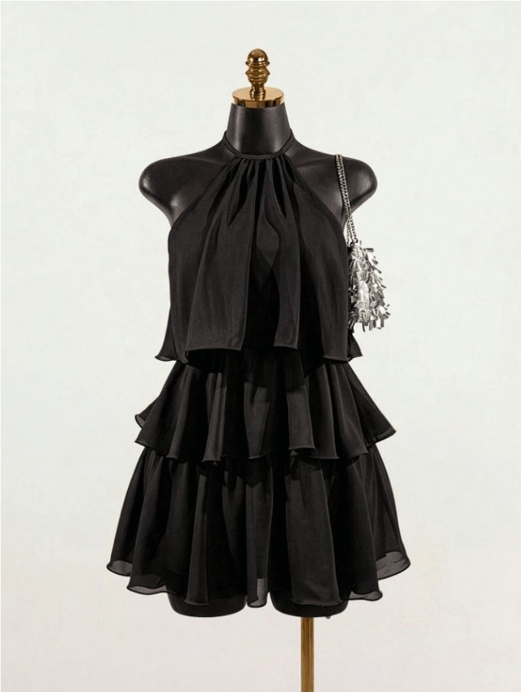 2XL - VESTIDO MULTICAPAS NEGRO