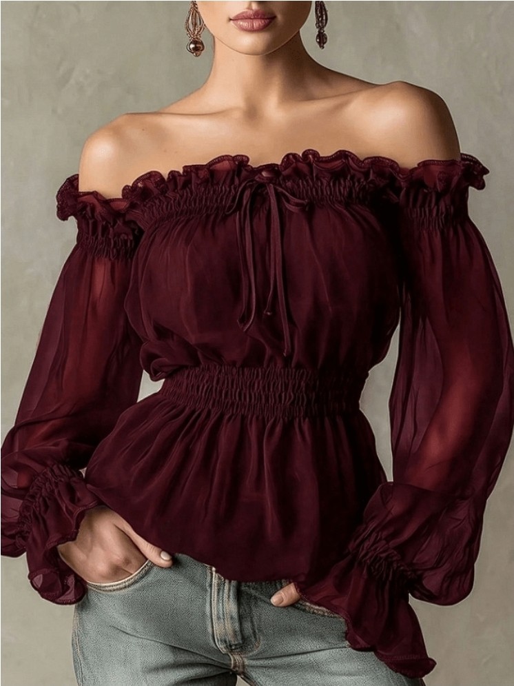 XL - BLUSA VOLANTES BURDEOS