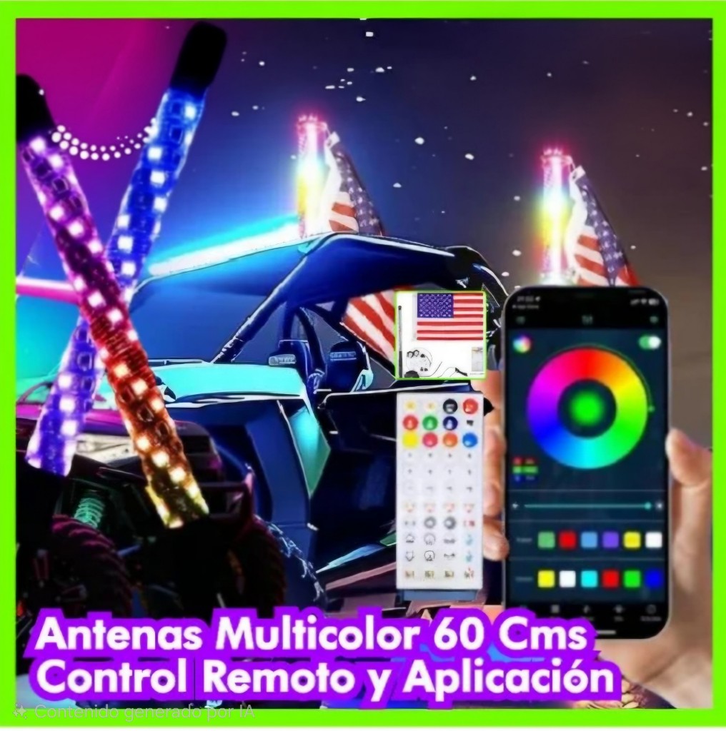 ANTENAS MULTICOLOR 60 CMS CONTROL REMOTO Y APLICACIÓN