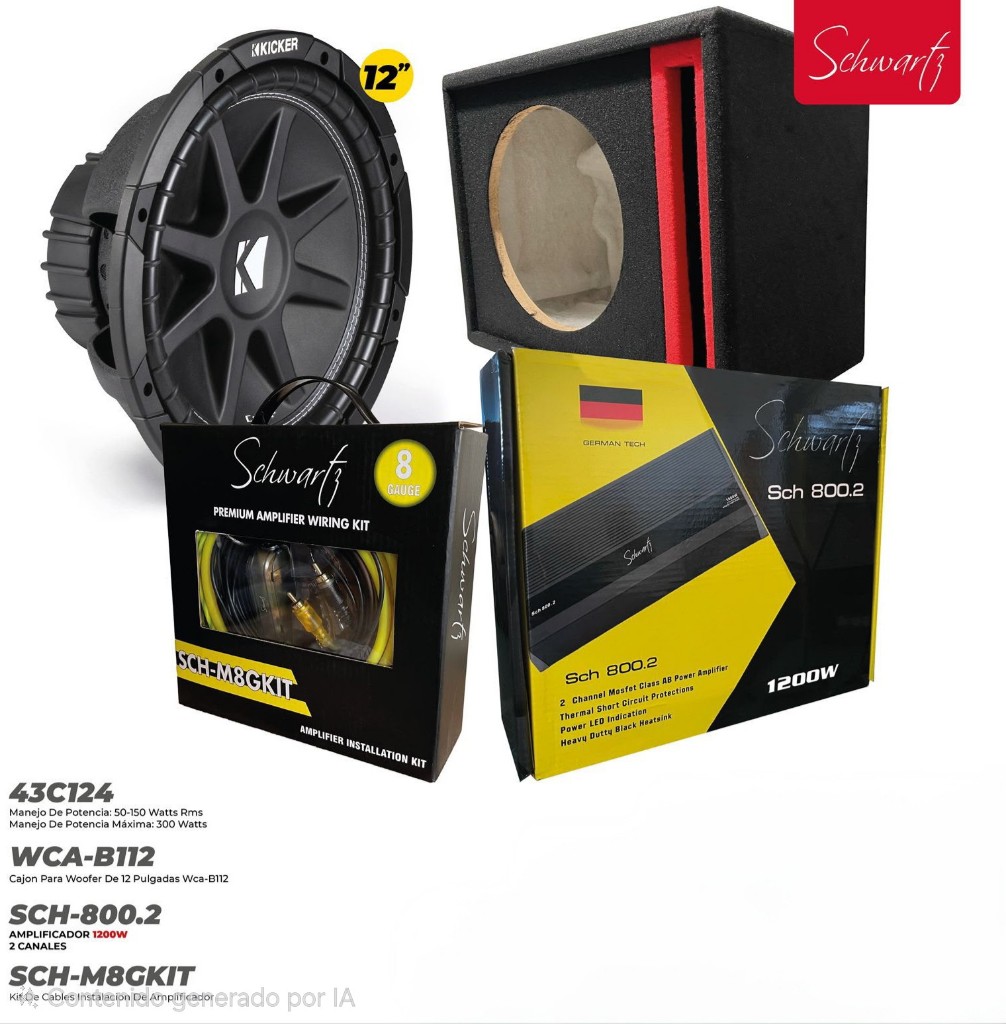 COMBO DE SUBWOOFER KICKER CAJON PLANTA BOCINA Y CABLEADO