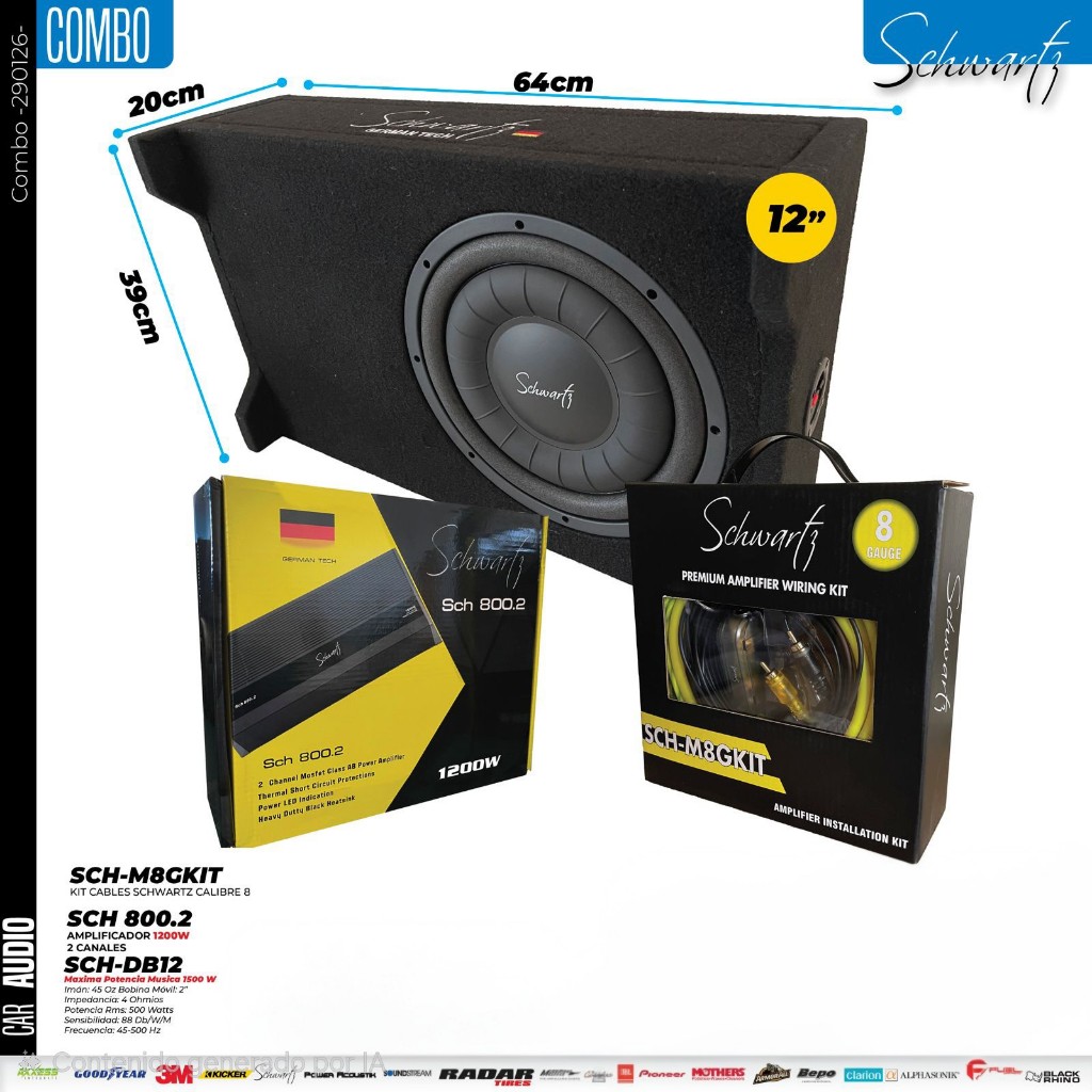 COMBO DE SUBWOOFER PLANTA Y KIT DE CABLES