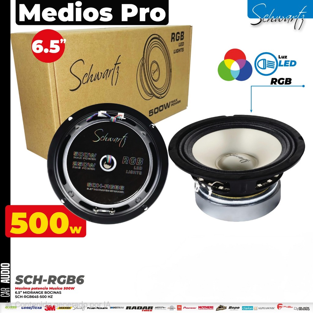 MEDIOS PRO SCHUART CON LUZ INCORPORADA MULTICOLOR 6.5" 500W MAX