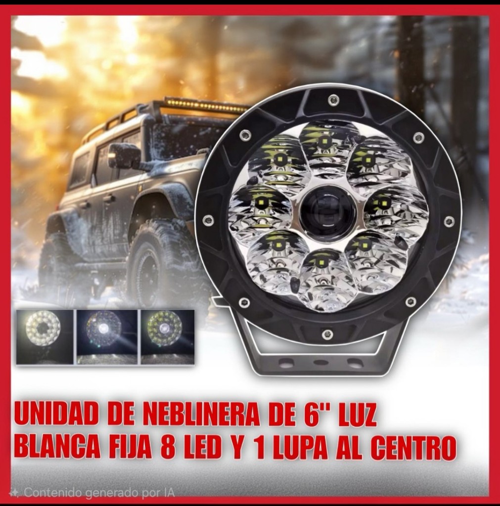 NEBLINERA DE 6" LUZ BLANCA FIJA 8 LED Y 1 LUPA AL CENTRO