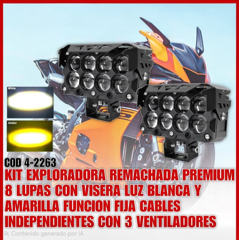 EXPLORADORA LET REMACHADA PREMIUN DE 8 LUPAS BLANCA Y AMARILLA CON VENTILADOR