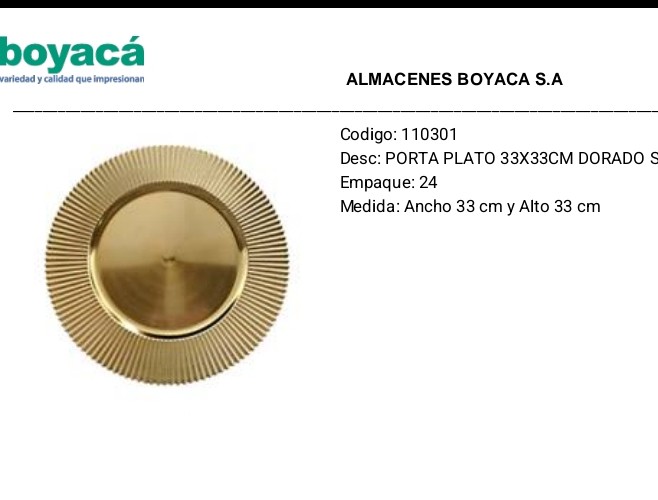 Porta plato dorado 33cm