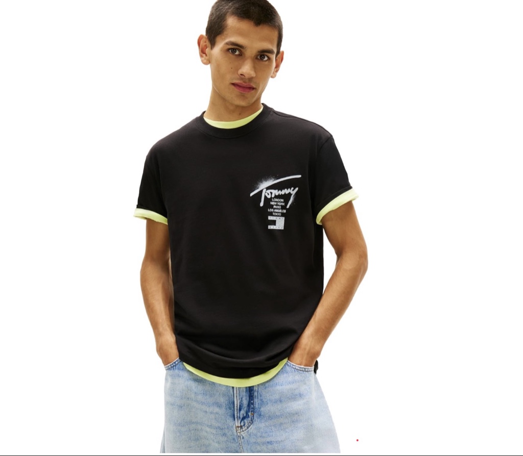Tommy Jeans Camisetas gráficas de algodón de manga corta para hombre con gráfico de pintura en aerosol impresa