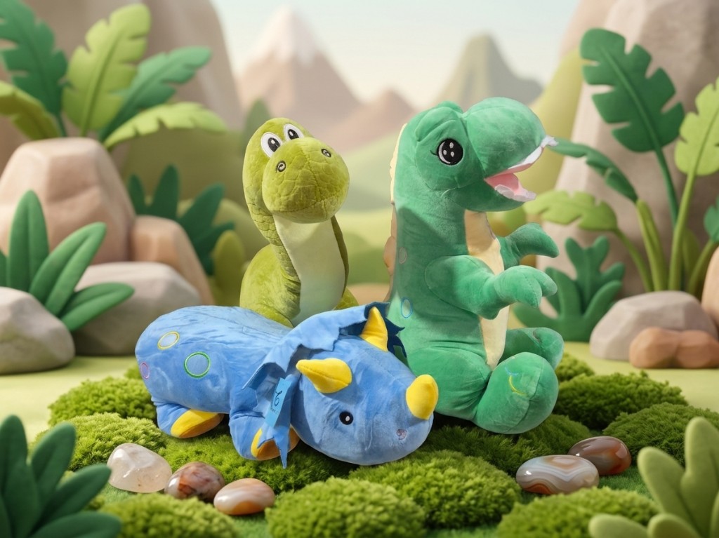 Peluche Dino con manta ( 3 cuernos azul)