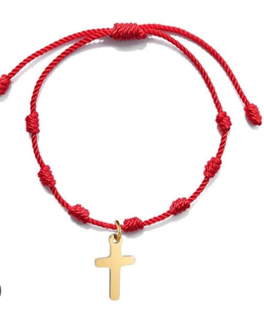 Pulsera 7 nudos dije cruz dorada